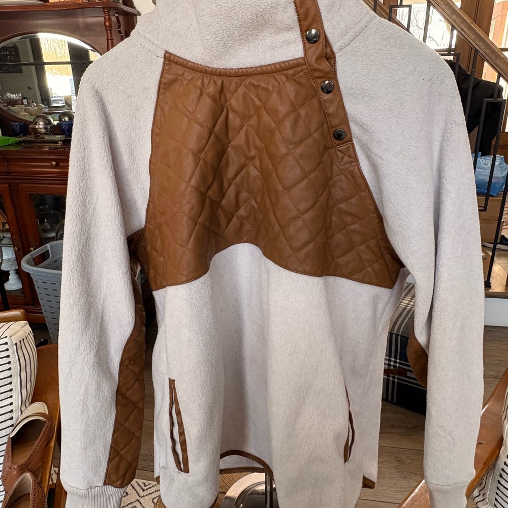 Brown and Cream Quilted Pullover Hoodie